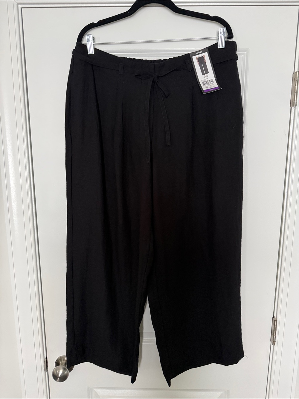 DKNY Black Wide-Leg Pull-On Pants with Tie Waist